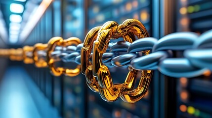 Golden Chain Link on Silver Chain in Server Room