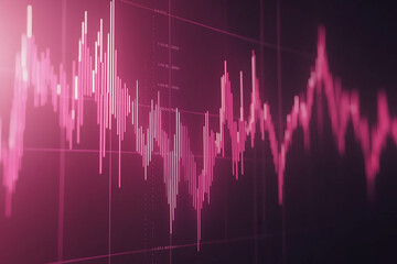 A detailed stock trading candlestick chart glowing on a dark digital screen, showcasing economic fluctuations. ECN digital economy, futuristic financial data background.