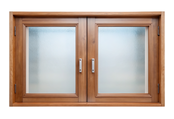 Wooden window frame with frosted glass isolated with transparent background.