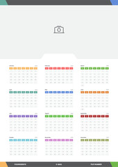 2025 wall single page calendar template. Minimalist, colorful monthly page layout for office company.