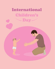 International Day of Protection
children, 8, December, 1, June, vector card for Children's Day, background poster with happy child girl and dad for banner, postcard, inscription.Girls, boys, fathers