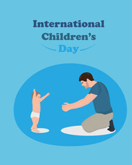 International Day of Protection
children, 8, December,1, June, Vector Happy Children's Day card, background poster with happy child and dad for banner, postcard, inscription.Girls, boys, fathers