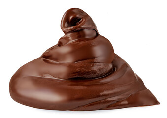Swirl of chocolate cream isolated on white background. Melted chocolate spread. Twisted cocoa paste spreading
