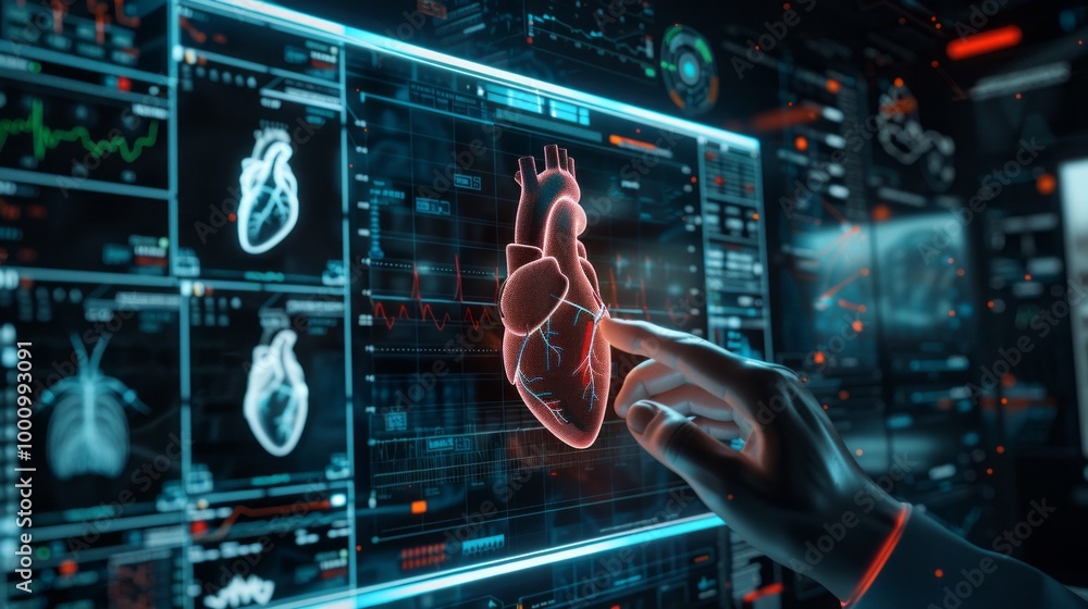 Poster A person is touching a heart on a computer screen