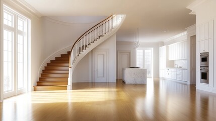 Obraz premium wooden staircase and wooden floor on luxury elegant interior home concept 