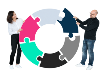 Png Partners collaborating in making circle, transparent background