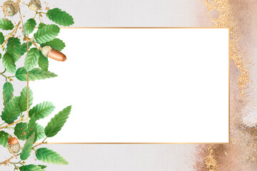 Botanical frame png oak leaf branches pattern border