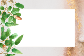 Botanical frame png oak leaf branches pattern border
