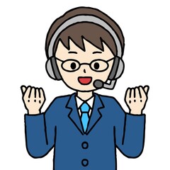 ガッツポーズをするコールセンターの男性