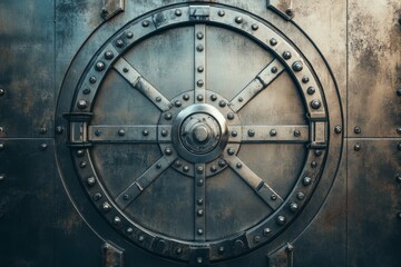 Naklejka premium Close-up of a silver vault door emphasizing strength and protection
