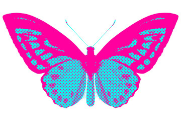 Hand drawn funky butterfly halftone style sticker overlay
