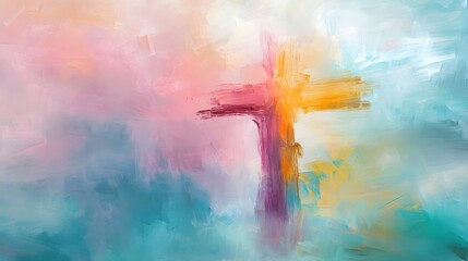 A simple cross in the background, colorful pastel colors, digital painting in the style of Impressionism