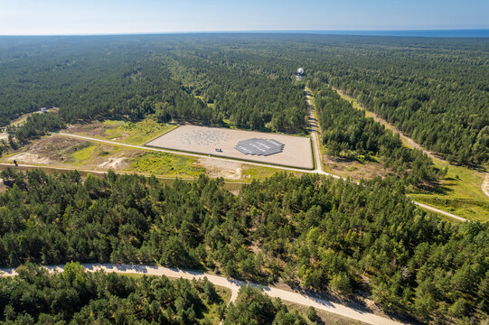 Aerial view of radio telescope restricted area Irbene in Latvia, Europe