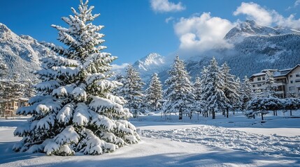 Obraz premium Christmas Tree Surrounded by Snow