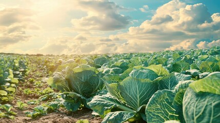a beautiful field of cabbage. Selective focus