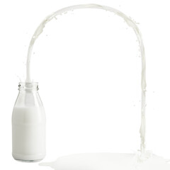 Creamy milk splashing from a glass bottle design element