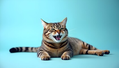 Naklejka premium Adorable Cat Portraits - Cute Cats with Bright Expressions on Light Blue Background