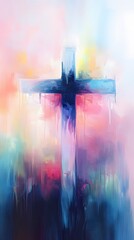 A simple cross in the background, colorful pastel colors, digital painting in the style of Impressionism