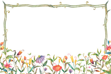 Png watercolor flower frame with transparent background