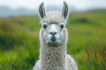 Obraz premium A llama in a lush green field. Generative AI