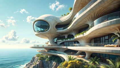 Futuristic Oceanfront Research Hub with Sleek Design