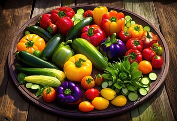 fresh vibrant vegetables displayed beautifully plate colorful array highlighting natural variety bright colors, asparagus, artichoke, banana, bell, pepper