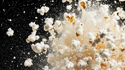 Popcorn Explosion on Black Background   Snack Food  Movie Night  Festive