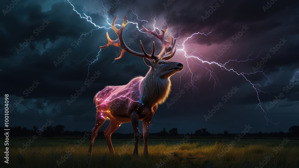 Canvas Prints Majestic Stag under the Storm