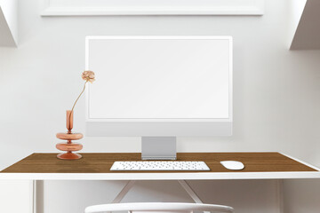 Computer png digital device mockup, transparent screen, feminine workspace