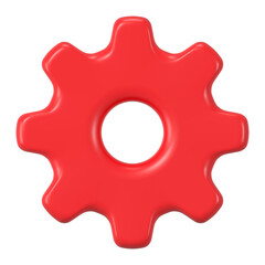 Red gear png sticker, 3D setting symbol on transparent background