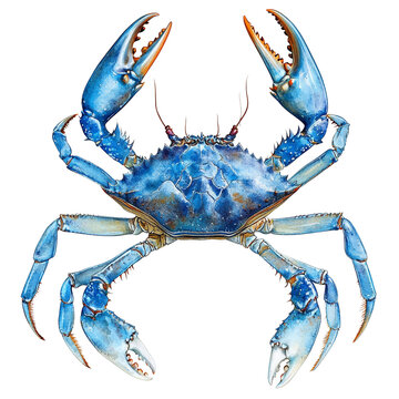 blue crab watercolor on white background clip art preview