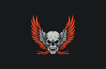 Obraz premium Skull wings logo vector icon illustration
