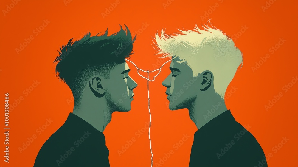 Poster A modern, artistic representation of connection between two individuals, exploring friendship and unity through bold colors.