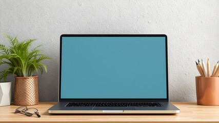 Fototapeta premium blank screen laptop mockup on table