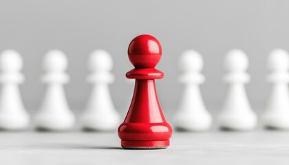 Red Chess Pawn Standing Out From White Pawns   Leadership  Strategy  Success Concept