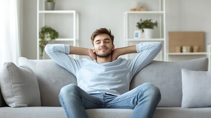 Obraz premium Relaxing on a couch in a cozy home environment