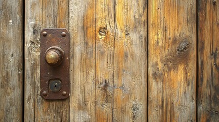 Fototapeta premium Close-up of an old, weathered wooden door with a rusty metal latch.