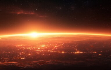 Fototapeta premium Stunning view of the earth's atmosphere at sunset from space