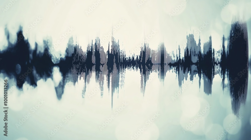 Poster an abstract representation of sound waves, showcasing intricate patterns and dynamic forms in soft, 