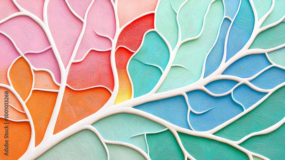 Poster an abstract illustration featuring colorful branching patterns, blending vibrant hues in a modern ar