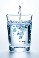 Water glass transparent with bubbles isolated on white background, design banner