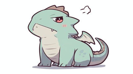 Obraz premium Cute Green Dragon Illustration - Fantasy Creature Art