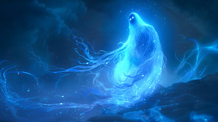 Fototapeta premium A beautiful blue animated cartoon character with a smiling face.