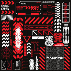 cyberpunk y2k 2000s gaming futuristic icon pattern  set collection template hud for branding fashion t-shirt decoration decals, 2d illustration rendering vector  © issaronow