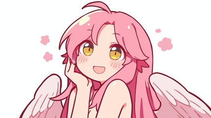 Cute Anime Girl with Pink Hair and Angel Wings