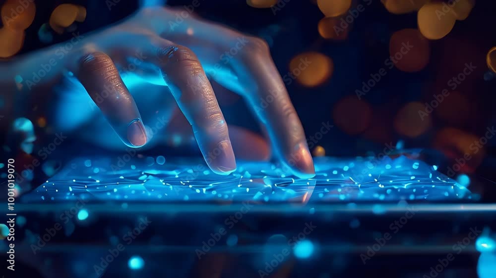 Poster photo realistic hand entering authentication code on tablet with clean background, perfect for text 