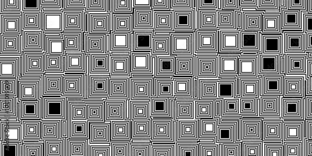 Poster abstract modern minimal black and white monochrome geometry randomly shifted filled squares pattern 
