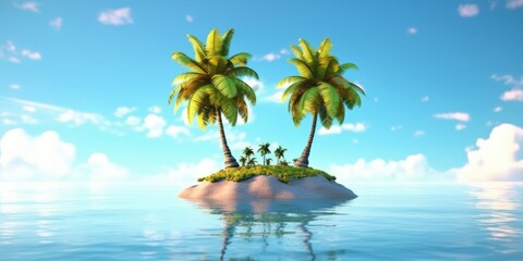 Tropical Paradise: A Tiny Island with Palm Trees
