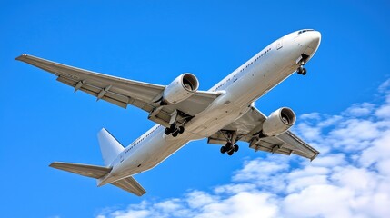 Fototapeta premium Commercial airplane soaring through a clear blue sky