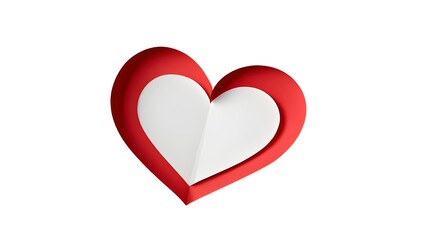 Continuous line heart shape border with realistic paper heart on white background for valentines, women, mother day greeting invitation graphic design